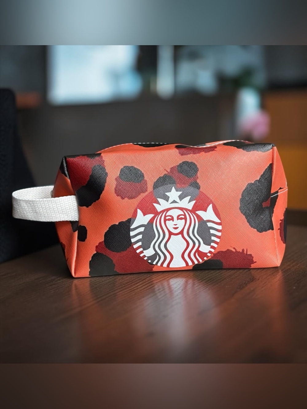 Starbucks Themed Leopard-Print Cosmetic Pouch